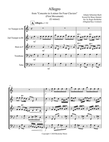 Allegro (from "Concerto for Four Claviers") (G min) (Brass Quintet - 2 Trp, 1 Hrn, 1 Trb, 1 Tuba) (arr. Regis Bookshar)