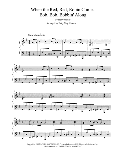 When The Red, Red Robin Comes Bob, Bob Bobbin' Along (arr. Betty May Hansen)