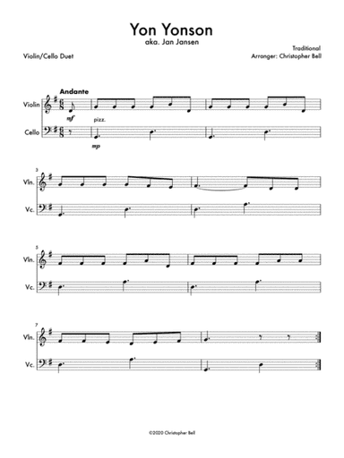 Yon Yonson (Easy Violin/Cello Duet) (arr. Christopher Bell)
