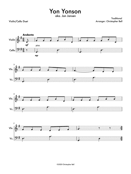 Yon Yonson (Easy Violin/Cello Duet) (arr. Christopher Bell)