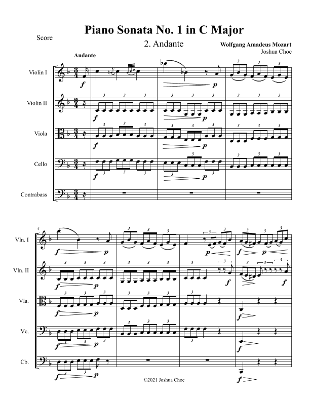 Piano Sonata No. 1, Movement 2 (arr. Joshua Choe)