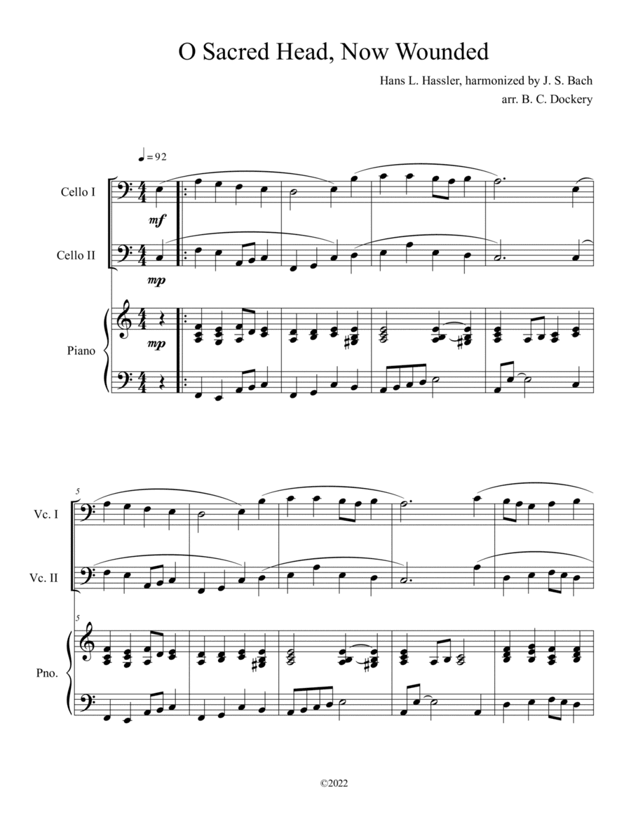 O Sacred Head, Now Wounded (Cello Duet with Piano Accompaniment) (arr. B. C. Dockery)