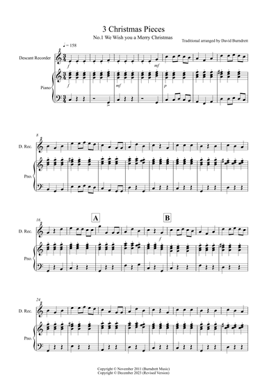 3 Easy Christmas Pieces for Recorder and Piano (arr. David Burndrett)