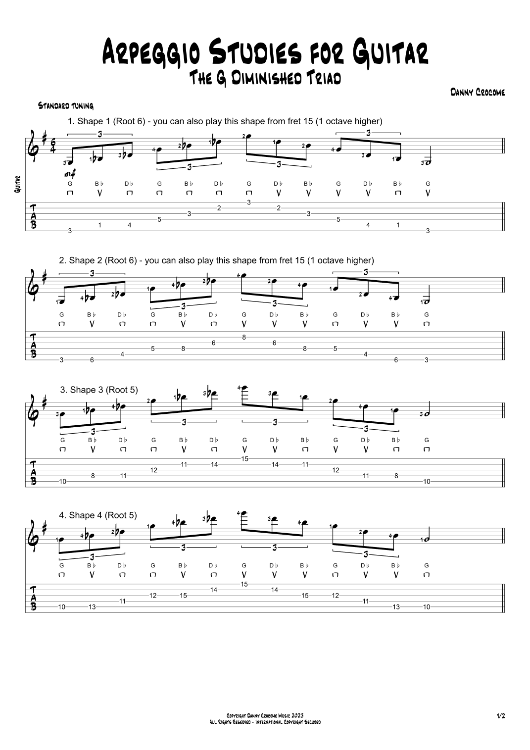 Arpeggio Studies for Guitar - The G Diminished Triad