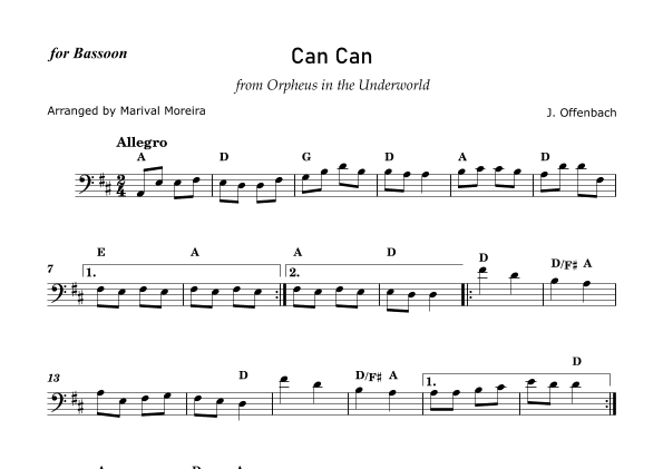 Can Can - J. Offenbach - Bassoon solo (with chords) (arr. Marival Moreira)