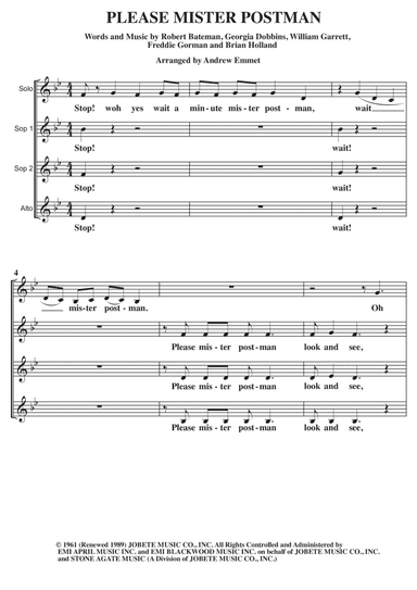 Please Mr. Postman (arr. Andrew Emmet)
