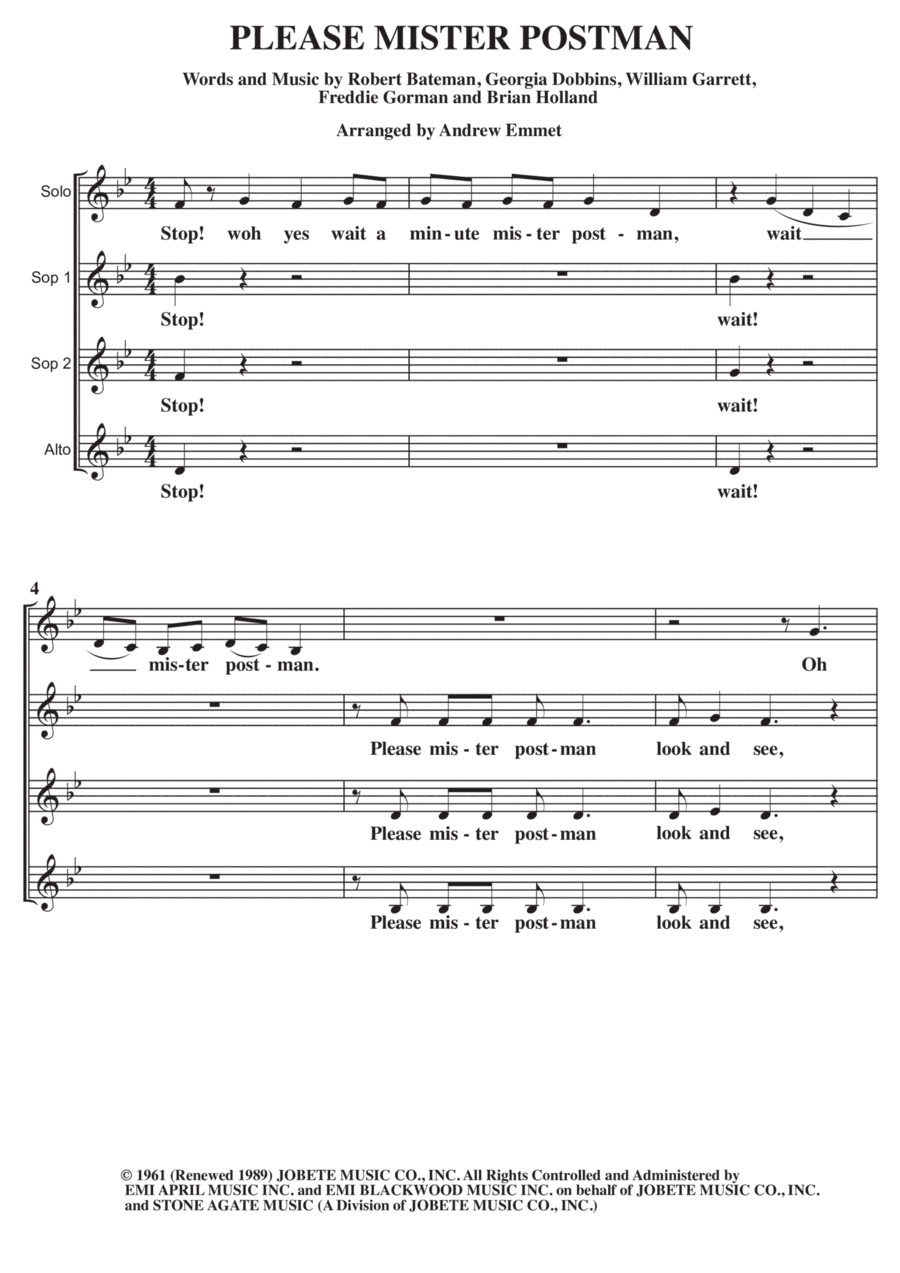 Please Mr. Postman (arr. Andrew Emmet)
