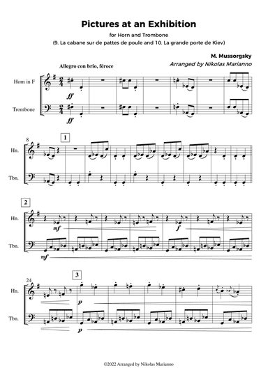 Pictures at an Exhibition for Horn and Trombone (score+parts) (arr. Nikolas Marianno)