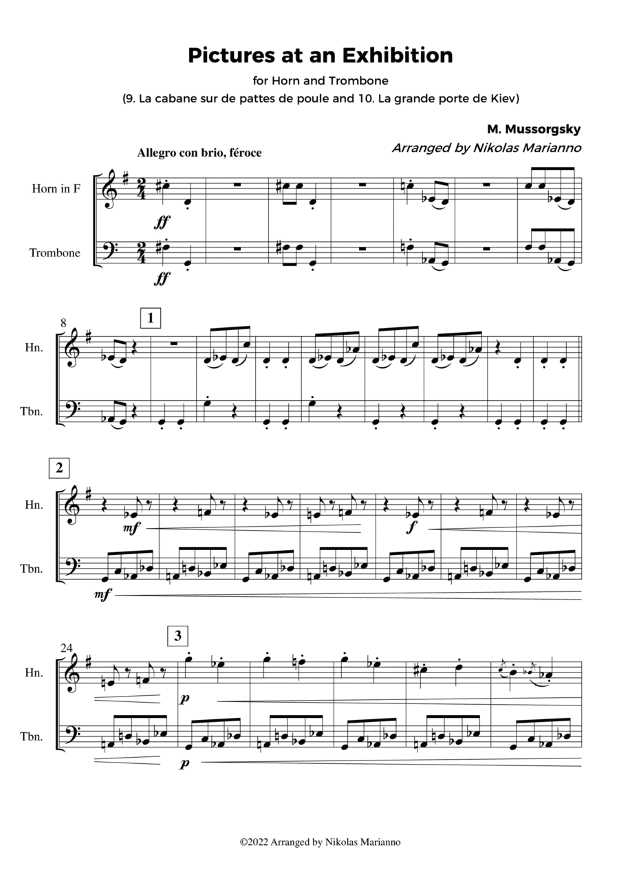 Pictures at an Exhibition for Horn and Trombone (score+parts) (arr. Nikolas Marianno)