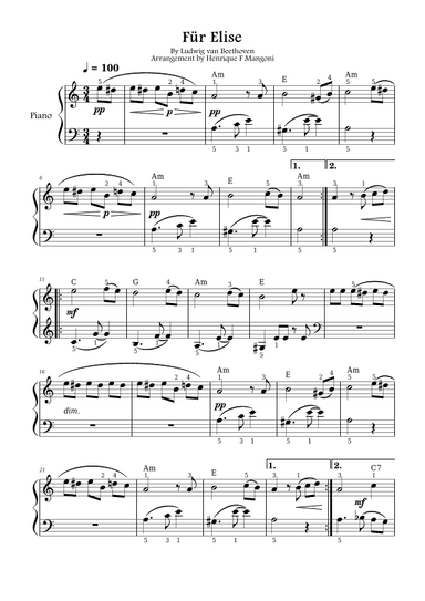 Fur Elise (easy intermediate version) (arr. Henrique F Mangoni)