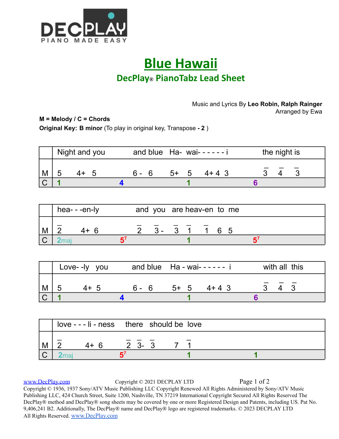 Blue Hawaii (arr. DecPlay Ltd)