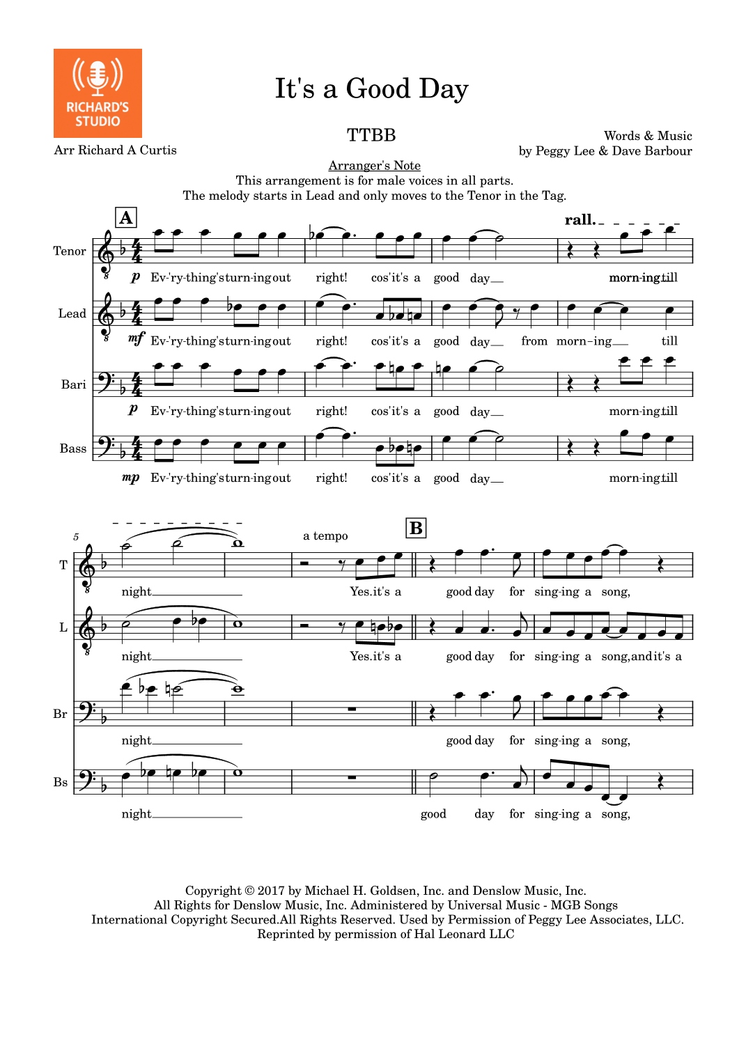 It's A Good Day (arr. Richard A Curtis)