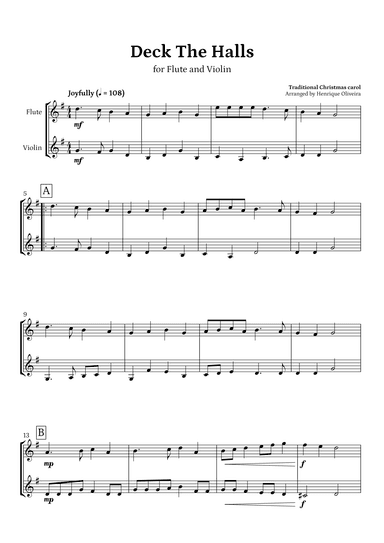 Deck The Halls (Flute and Violin) | Christmas Carol (arr. Henrique Oliveira)