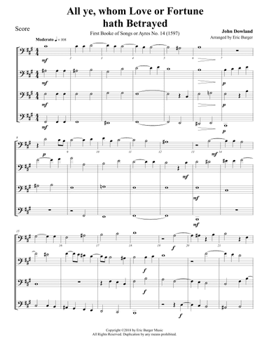 All Ye, whom Love or Fortune hath Betrayed for Trombone or Low Brass Quartet (arr. Eric Burger Music)