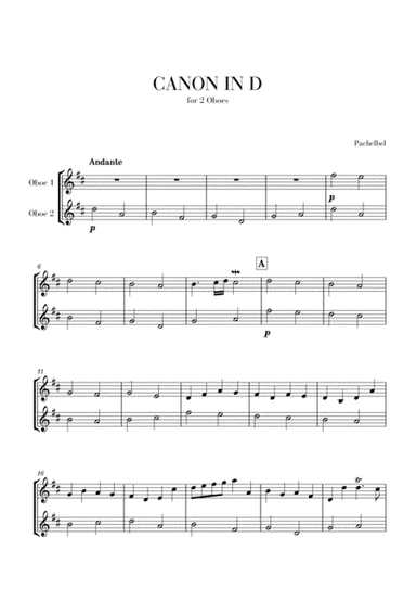 Canon in D for 2 Oboes (arr. Cadenza Editions)