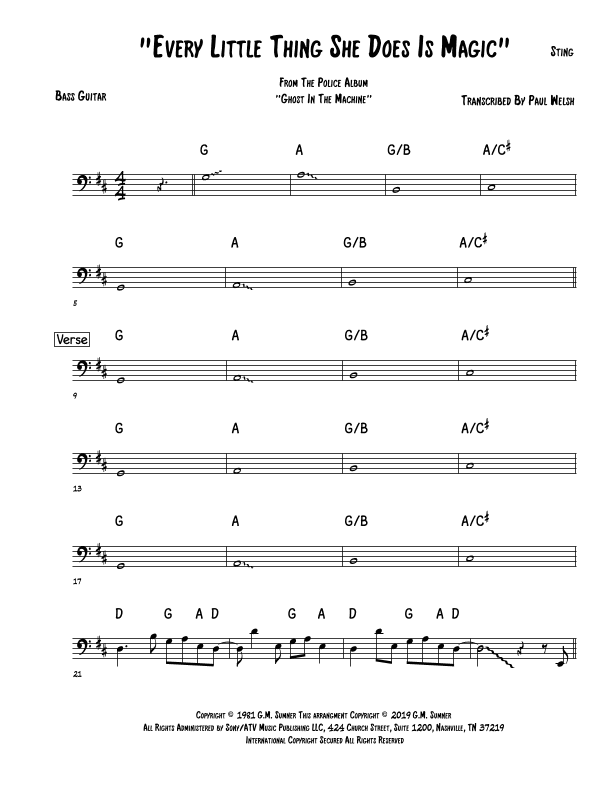 Every Little Thing She Does Is Magic (arr. Accubass)