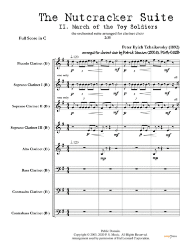 Nutcracker Suite, Mvt. II "March of the Toy Soldiers" for clarinet choir (full score & set of parts) (arr. Patrick Sheehan)
