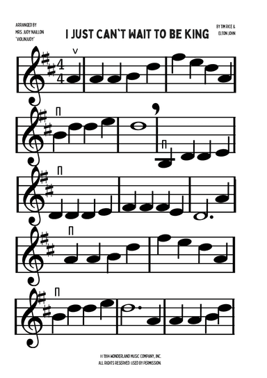 I Just Can't Wait To Be King (arr. Mrs. Judy "ViolinJudy" Naillon)