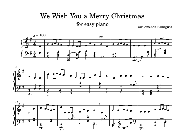 We Wish You a Merry Christimas - Easy Piano Solo (arr. Amanda Rodrigues)