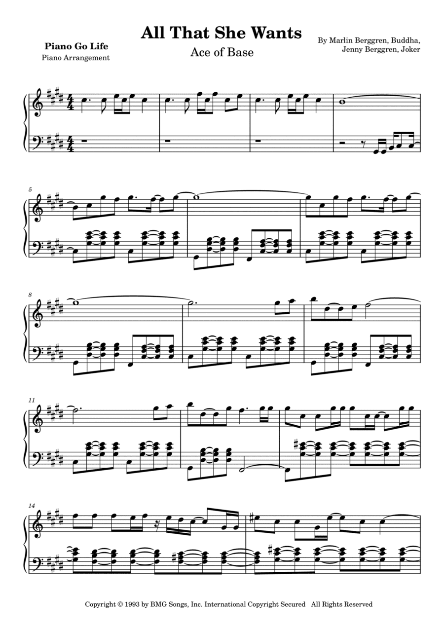 All That She Wants (arr. Piano Go Life)