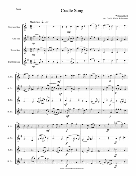 Cradle Song for saxophone quartet (arr. David Warin Solomons)