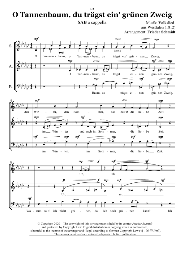 O Tannenbaum (du trägst...) (arr. Frieder Schmidt)