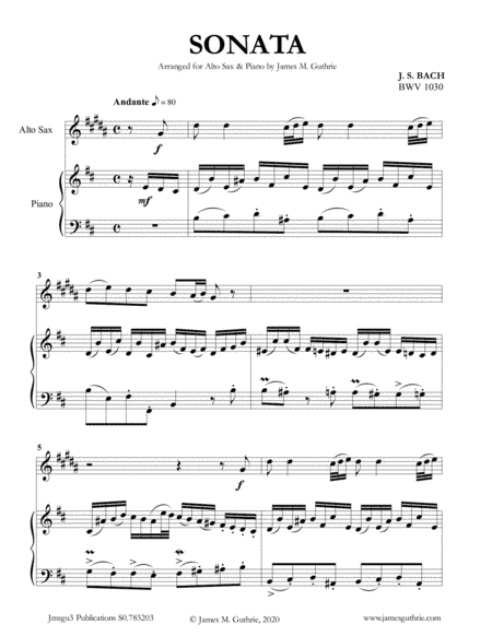 BACH: Sonata BWV 1030 for Alto Sax & Piano (arr. James Guthrie, ASCAP)
