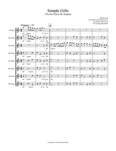 Simple Gifts ('Tis the Gift to Be Simple) (F) (Flute Octet) (arr. Regis Bookshar)