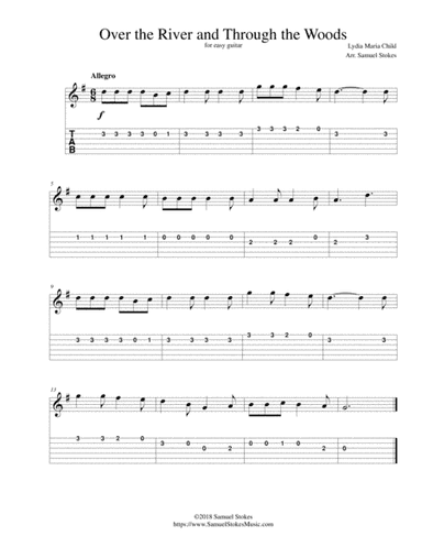 Over the River and Through the Woods - for easy guitar with TAB (arr. Samuel Stokes)