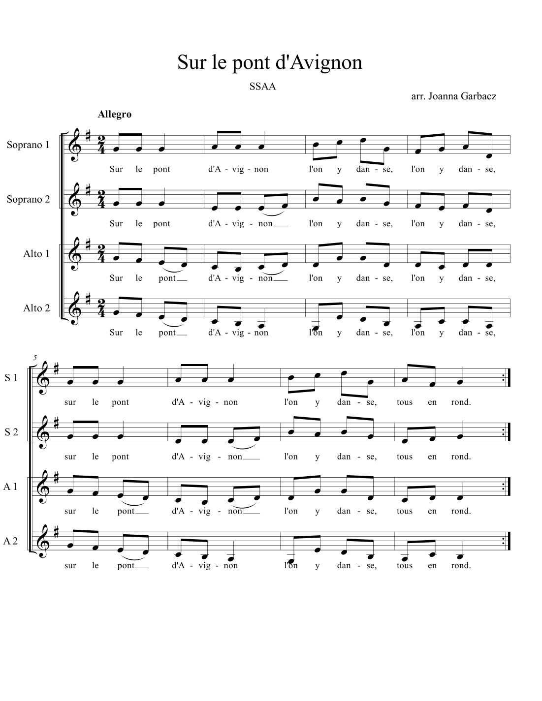 Sur le pont d'Avignon (arr. Joanna Garbacz)