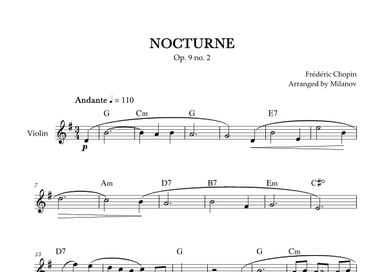 Chopin Nocturne op. 9 no. 2 | Violin | G Major | Chords | Easy beginner (arr. Milanov)