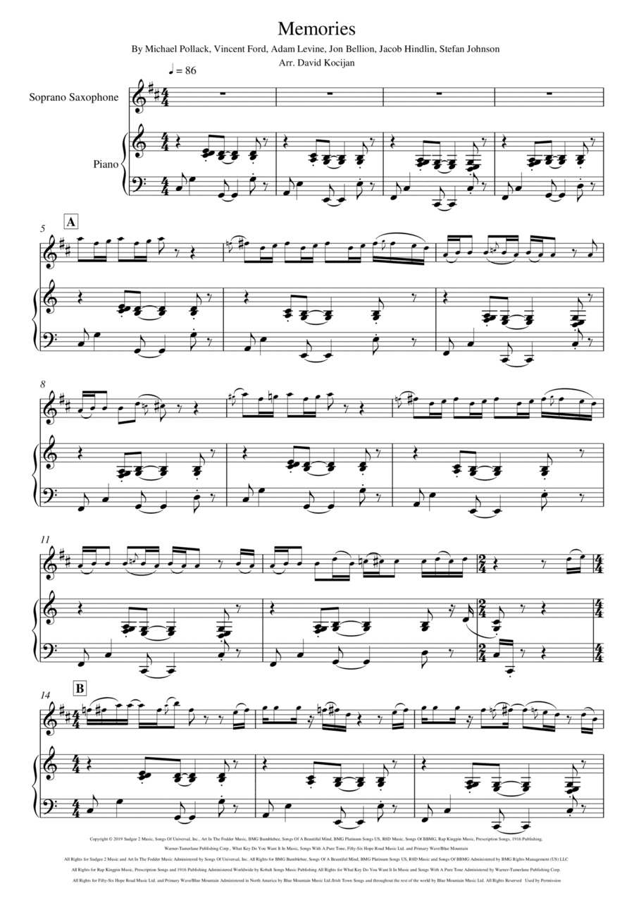 Memories (arr. David Kocijan)