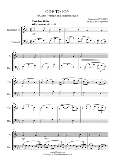 ODE TO JOY for Jazzy Trumpet and Trombone Duet (arr. Ellen Macpherson)