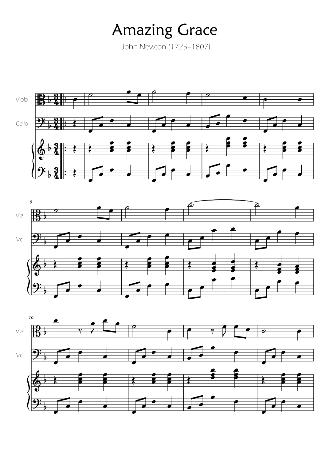 Amazing Grace - Viola and Cello Duet w/ Piano Accompaniment (arr. Ygor Nunes)