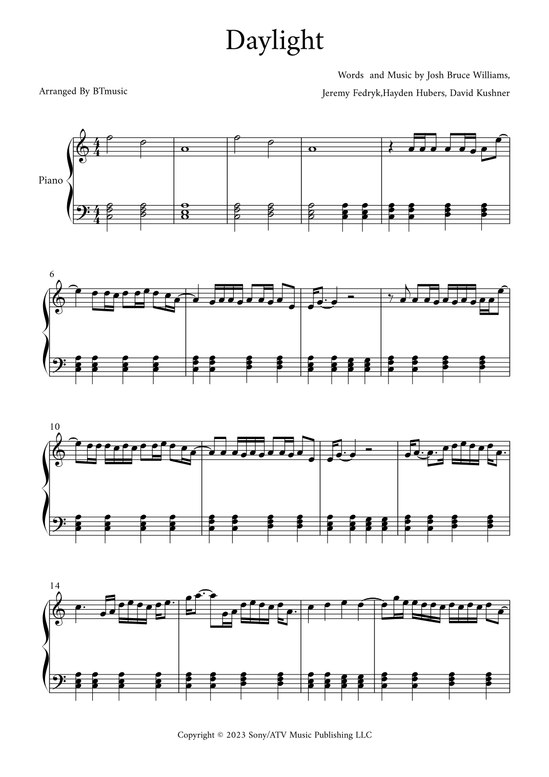 Daylight (arr. BTmusic)