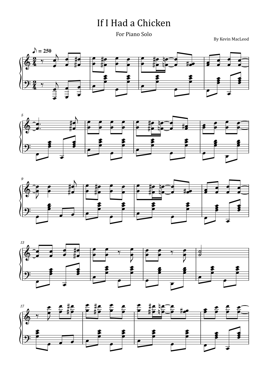 If I Had a Chicken - For Piano Solo (arr. poon)