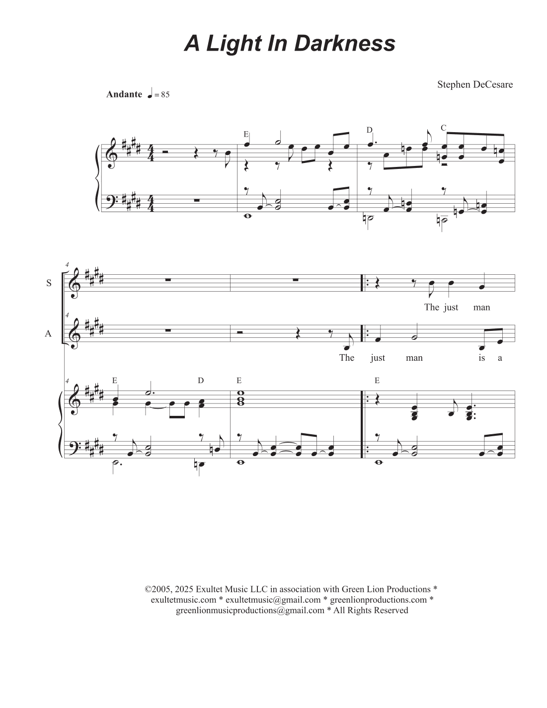 A Light In Darkness (Duet for Soprano and Alto solo)