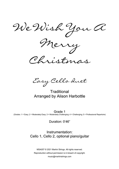We Wish You A Merry Christmas - easy cello duet (arr. Alison Harbottle)