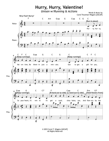 Hurry, Hurry Valentine (Unison w/Running & Actions)