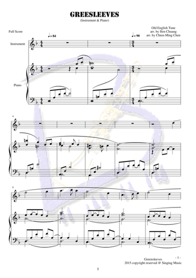 Greensleeves, for Instrument and Piano (arr. Ifen Chuang, Chien-Ming Chen)