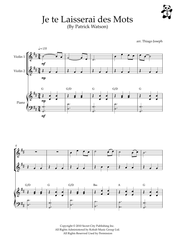Je Te Laisserai Des Mots (arr. Thiago Joseph)
