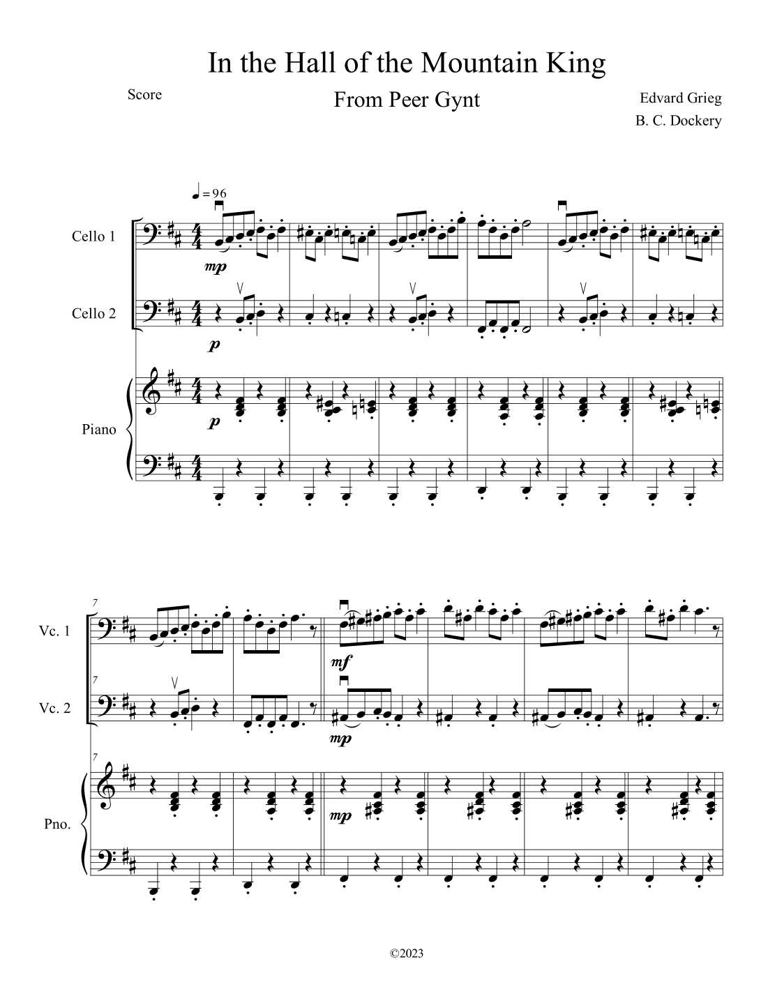 In the Hall of the Mountain King (Cello Duet with Piano Accompaniment) (arr. B. C. Dockery)