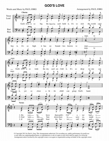 GOD'S  LOVE - an original composition for TTBB explaining how God has shown His love for us.