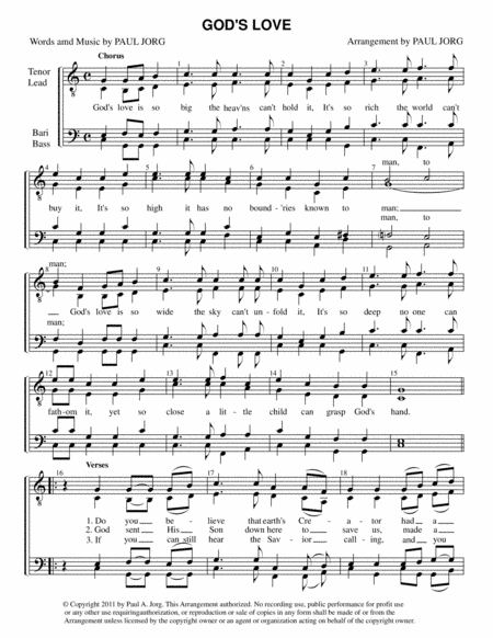 GOD'S  LOVE - an original composition for TTBB explaining how God has shown His love for us.