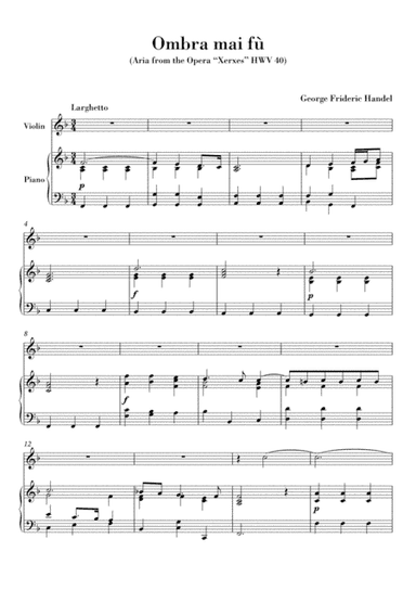 Ombra mai fu (for Violin and Piano) (arr. Ahiva Editions)