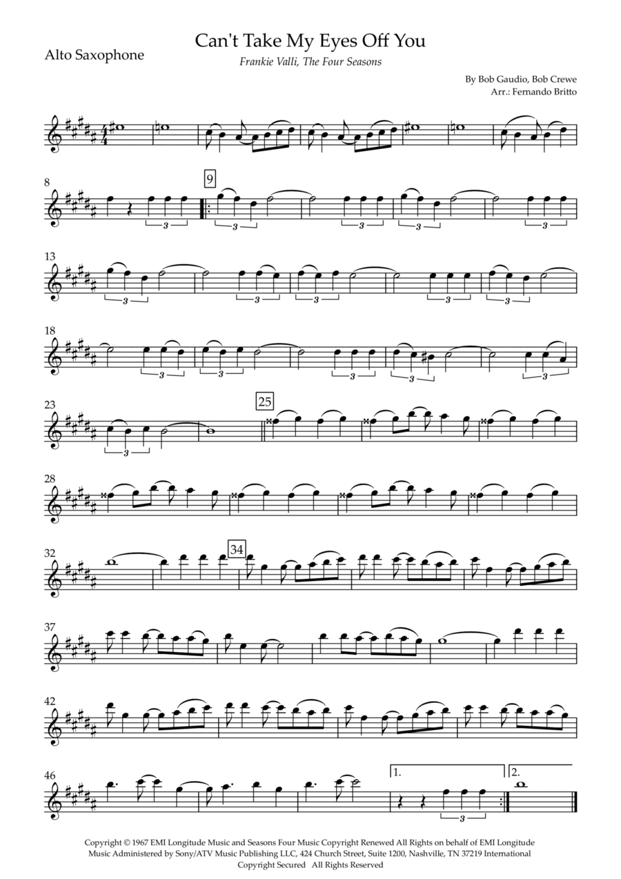 Can't Take My Eyes Off Of You (arr. Fernando Britto)