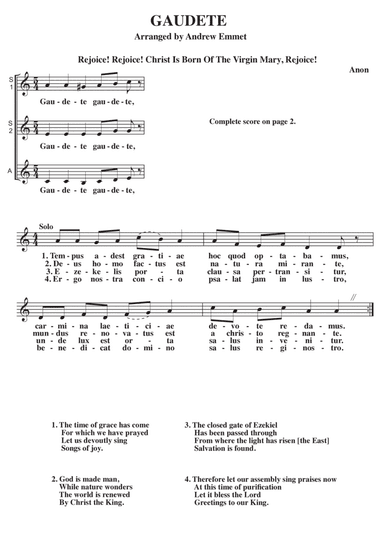 Gaudete A Cappella SSA (arr. Andrew Emmet)
