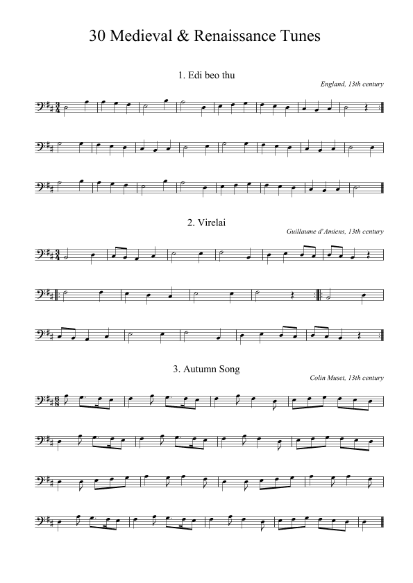 30 Medieval and Renaissance Dance Tunes (bass cleef+guitar chords) (arr. K. Krantz)