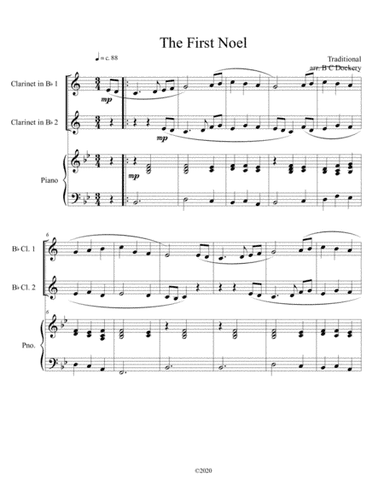 The First Noel (clarinet duet) with piano accompaniment (arr. B C Dockery)