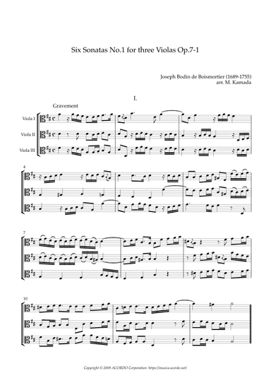 Six Sonatas No.1 for three Violas, Op.7-1 (arr. Kamada, Mikio)